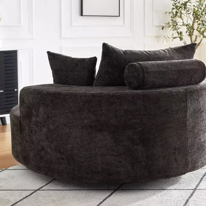 55 inch Black Chenille Foam Single Swivel Chair for Living Room Bedroom Lounge and Projection Room