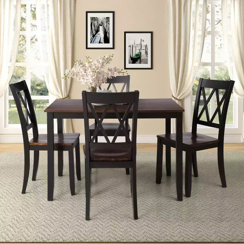 Clihome 5-Piece Dining Table Set,Wood Home Kitchen Table and High-Back Chairs Dining Set
