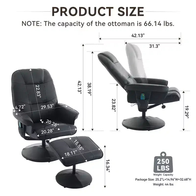 GDFStudio Hegseth Faux Leather Upholstered Massage Recliner Chair with Ottoman