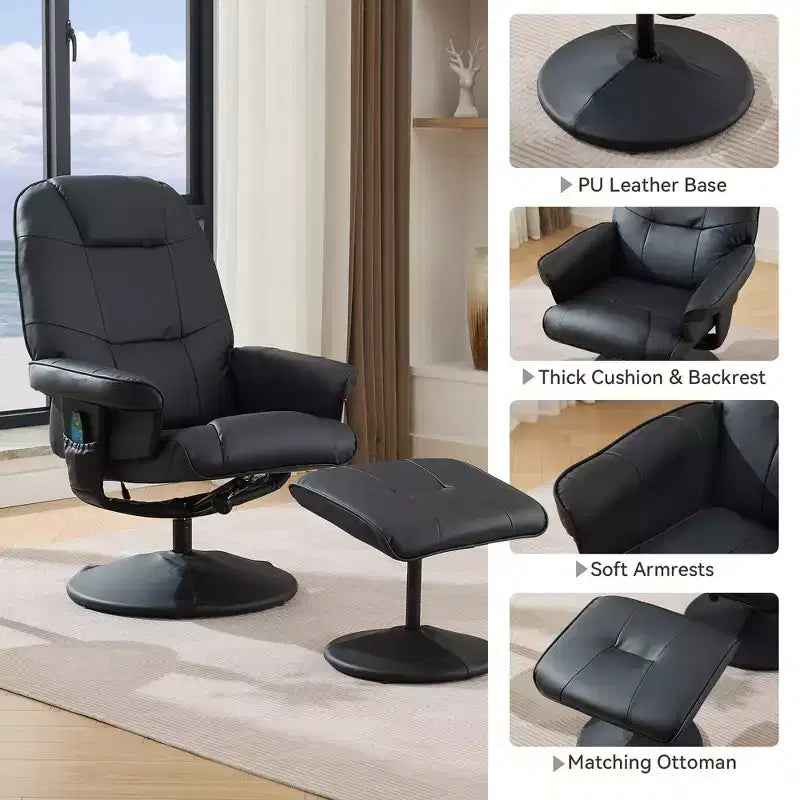 GDFStudio Hegseth Faux Leather Upholstered Massage Recliner Chair with Ottoman