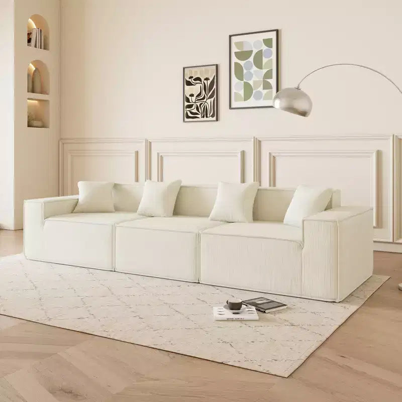 GDFStudio Nira Modern 109'' 3-Seater Reversible Boneless Corduroy Upholstered Sectional Sofa with Ottoman and 4 Pillows