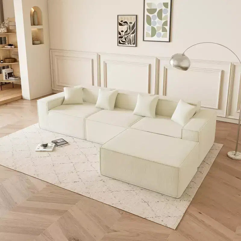 GDFStudio Nira Modern 109'' 3-Seater Reversible Boneless Corduroy Upholstered Sectional Sofa with Ottoman and 4 Pillows