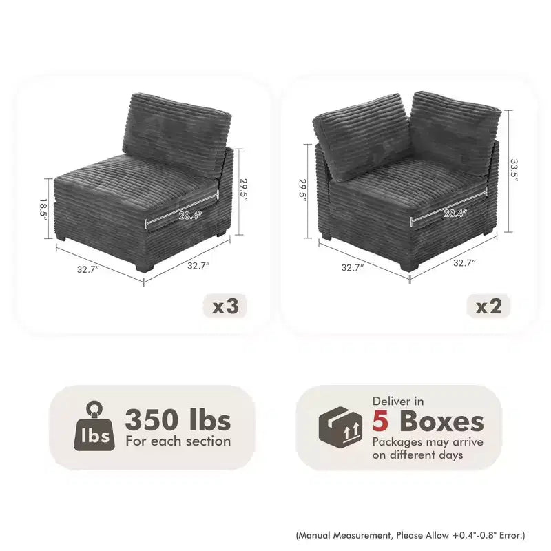 HOMLUX Luxury Modular Sectional Sofa Couch, Oversized Cloud Couch for Living Room, Deep Seat Upholstered Convertible Sleeper Sofa with Chaise Ottoman