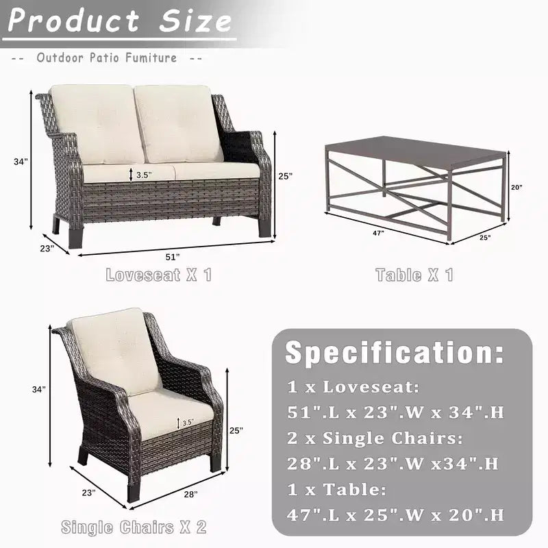 UPTIOT 4-Pieces Wicker Outdoor Patio Furniture Sets