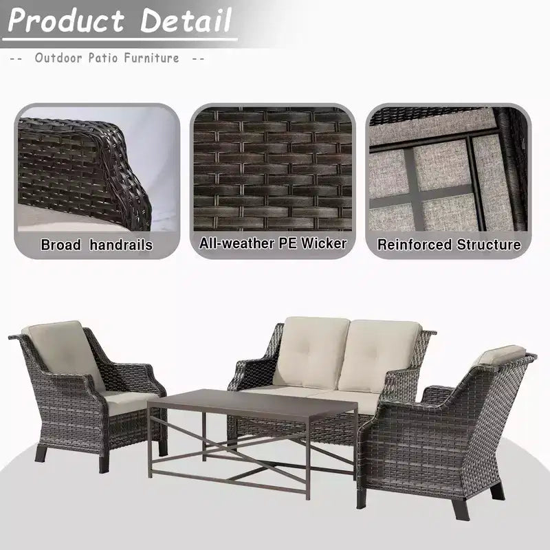 UPTIOT 4-Pieces Wicker Outdoor Patio Furniture Sets