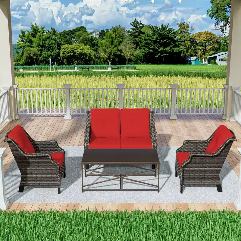 Ensemble de meubles de patio extérieur en osier 4 pièces UPTIOT