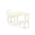 HomeStock 3-Piece Linen White Finish Solid Wood Top with Dropleaf Dining Table Set