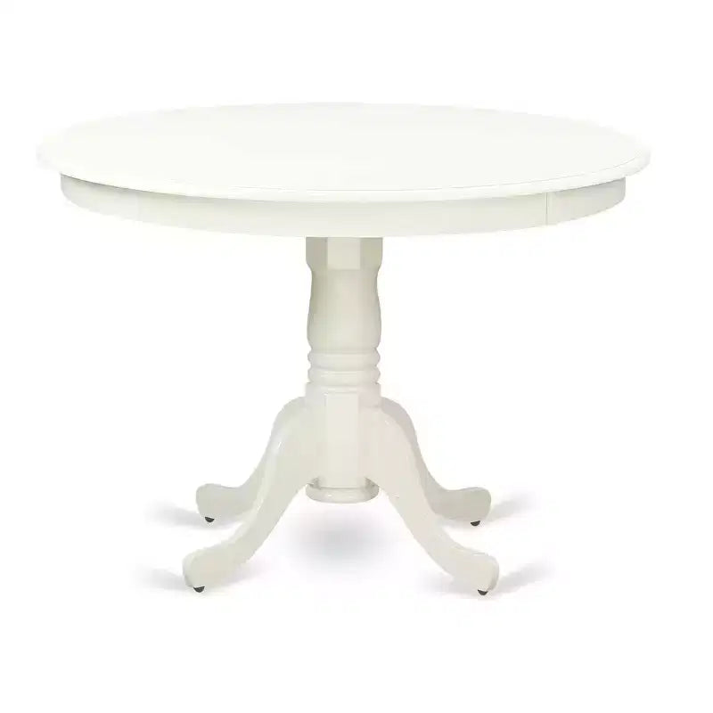 Round Dining Table Set 3pc - 42 Table & 2 Parsons Chairs - Modern PU Leather & Linen White Legs