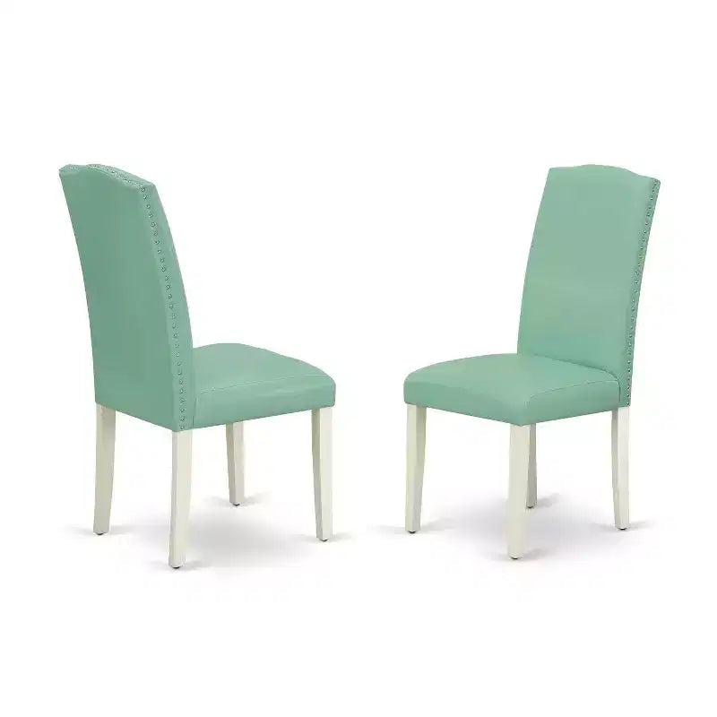 Round Dining Table Set 3pc - 42 Table & 2 Parsons Chairs - Modern PU Leather & Linen White Legs