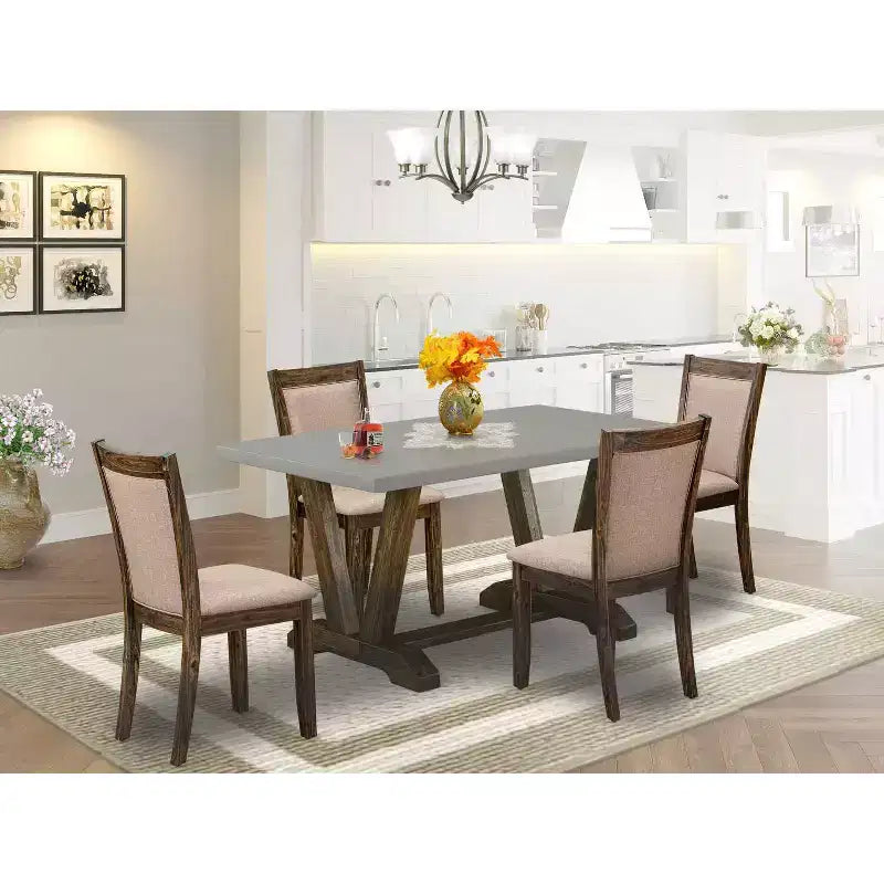 HomeStock 5-Piece Distressed Jacobean Finish Solid Wood Top Dining table with 4-Chairs