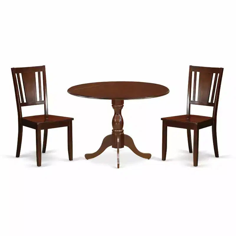 3-Piece Mahogany Finish Solid Wood Top - Dining Room Set - Seats 4