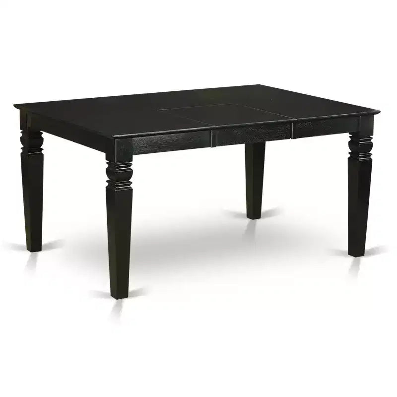Coastal Cottage Kitchen Table Set - 5Pc Rectangle Table w/ Leaf & 4 Parsons Chairs - Black Legs