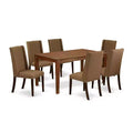 HomeStock 7-Piece Mahogany Finish Solid Wood Top Dining Table with 6-Parson Chairs