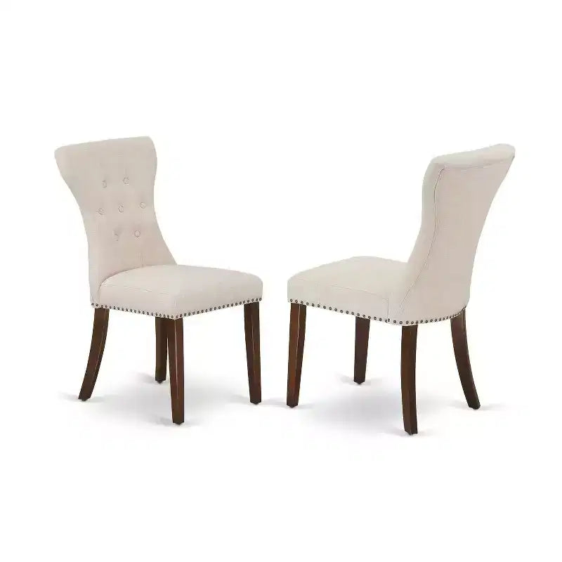 5-Piece Mahogany Finish Solid Wood Top - Rectangular Button Tufted Dining Room Set - Seats 4