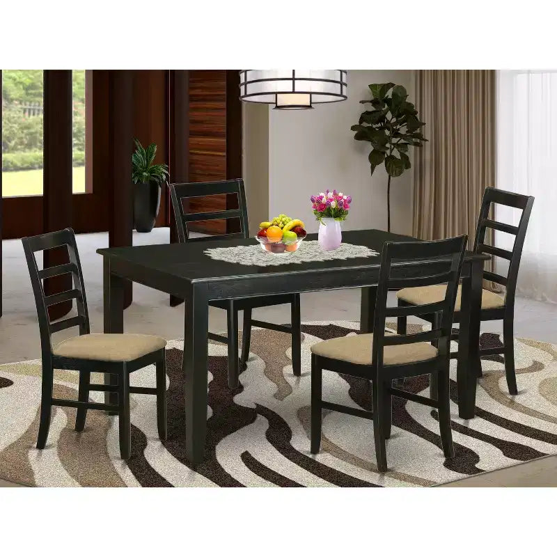 HomeStock 5-Pc Black Finish Solid Wood Top - Dining Room Set - Seats 4