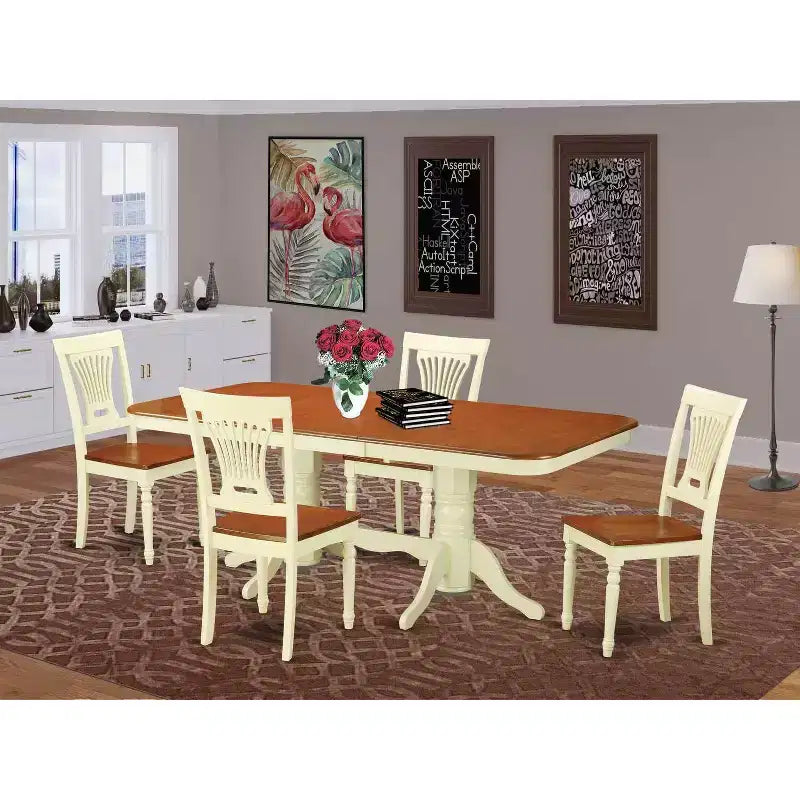 Dining Table Set 5 Piece Kitchen Table with Chairs - Round Extension Leaf Table