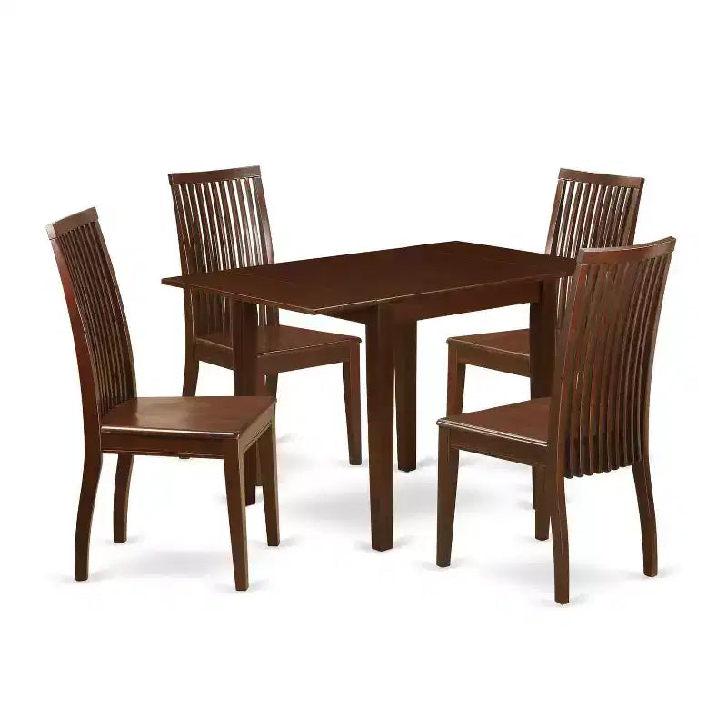 5-Piece Mahogany Finish Solid Wood Top - Dining Room Set - Seats 4