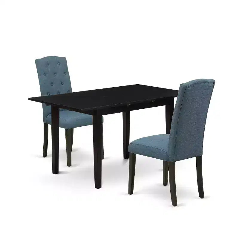 HomeStock 3-Piece Black Finish Rectangular Solid Wood Top With Butterfly Leaf Dining Table Set