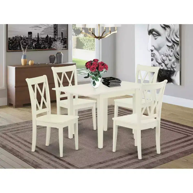 HomeStock 5-Pc Linen White Finish Solid Wood Top-Dining Room Set-Seats 4