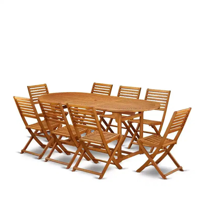 HomeStock 9-Piece Natural Oak Finish Solid Wood Top Dining Table with 8 Chairs