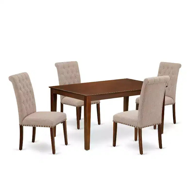 HomeStock 5-Pc Mahogany Finish Solid Wood Top - Rectangular Dining Room Set - Seats 4