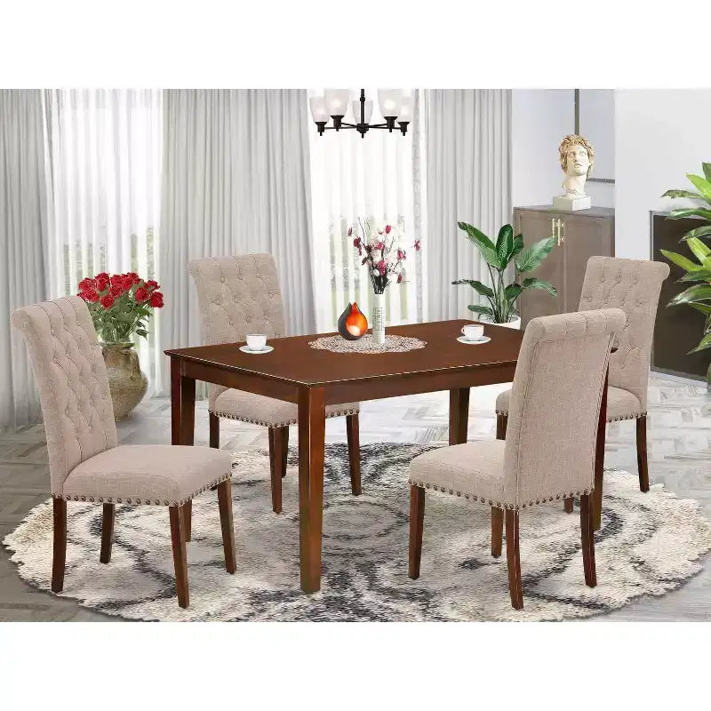 HomeStock 5-Pc Mahogany Finish Solid Wood Top - Rectangular Dining Room Set - Seats 4