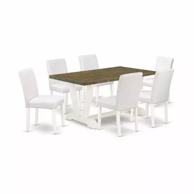 HomeStock 7-Pc Rectangle Natural Oak Finish Solid Wood Top Dining Table with 6 Chairs