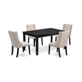 5-Piece Black Finish Solid Wood Top - Rectangular Button Tufted Dining Room Set - Seats 4