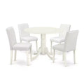 Round Kitchen Table Set 5pc 42 Table w/ Drop Leaves & 4 Parsons Chairs - White PU Leather
