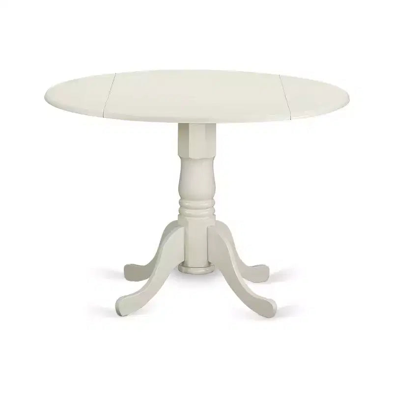 Round Kitchen Table Set 5pc 42 Table w/ Drop Leaves & 4 Parsons Chairs - White PU Leather
