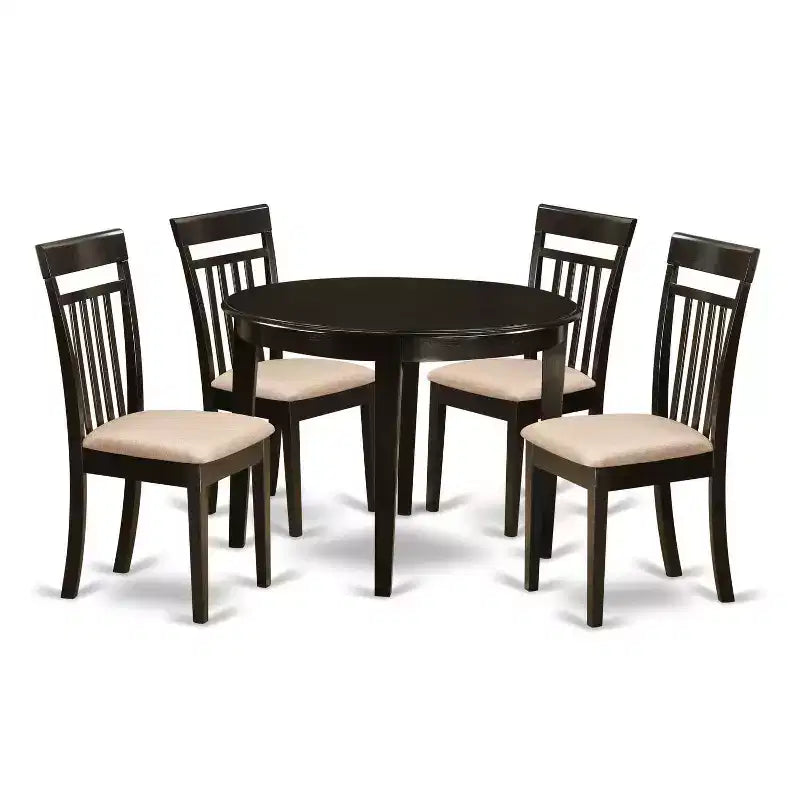 5-Piece Round Cappuccino Finish Solid Wood Top Dining Table with 4-Chairs with