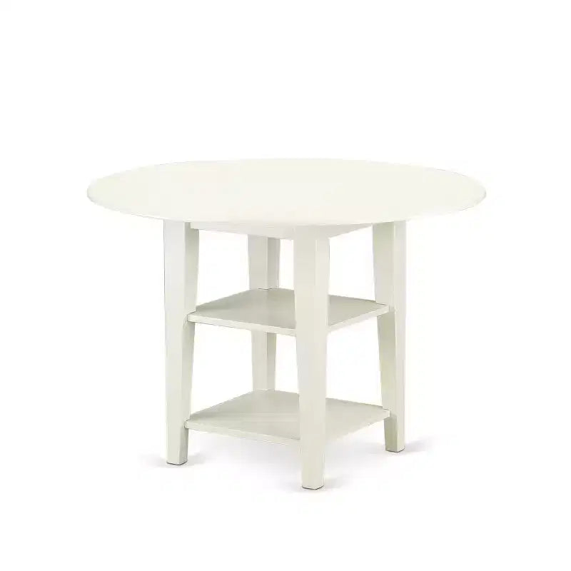HomeStock 3-Pc Linen White Finish Round Solid Wood Top with Dropleaf Dining Table Set