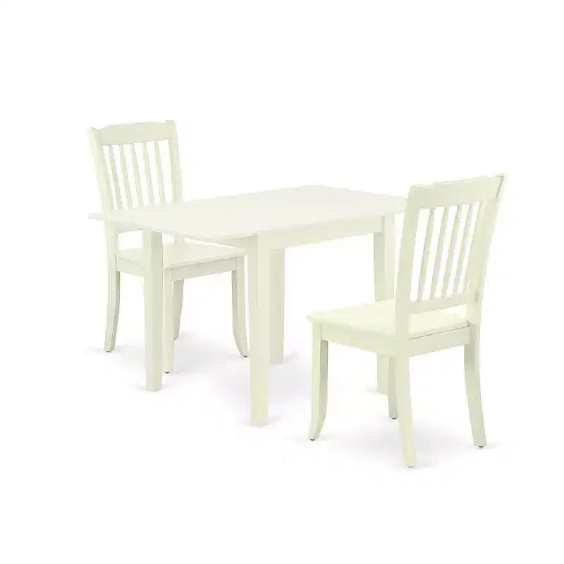 HomeStock 3-Piece Linen White Finish Solid Wood Top Dining Table Set