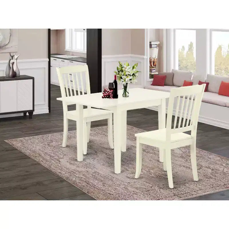 HomeStock 3-Piece Linen White Finish Solid Wood Top Dining Table Set