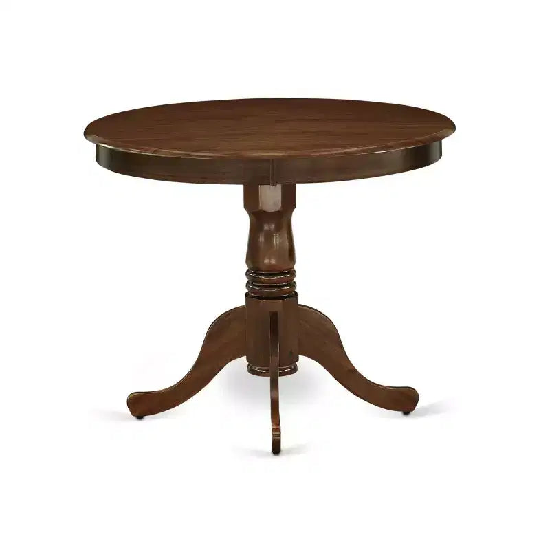 HomeStock 3-Piece Antique Walnut Finish Solid Wood Top - Round Upholstered Dining Room Set - Seats 4