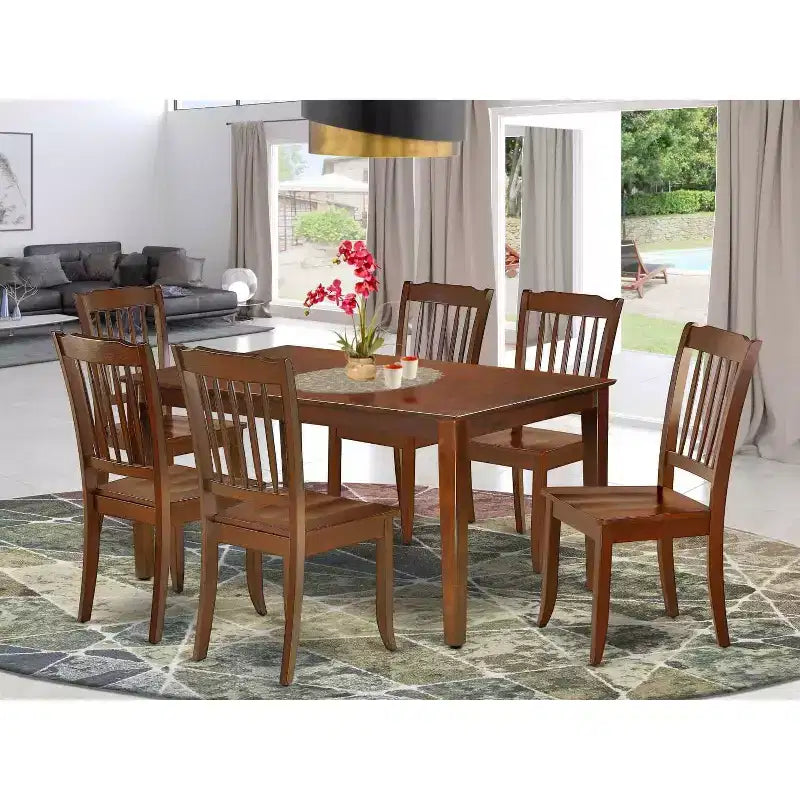 Rectangular Dining Set 7Pc - Rococo Style Table & Chairs - Elegant Dining Room Furniture