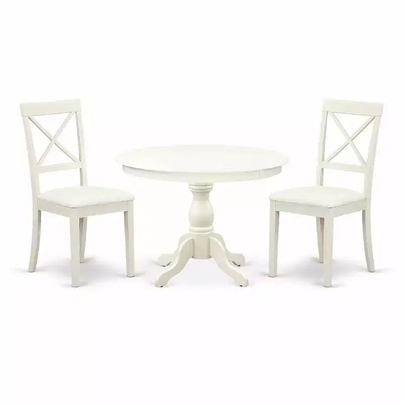 3-Piece Linen White Finish Solid Wood Top - Dining Room Set - Seats 4