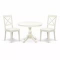 3-Piece Linen White Finish Solid Wood Top - Dining Room Set - Seats 4