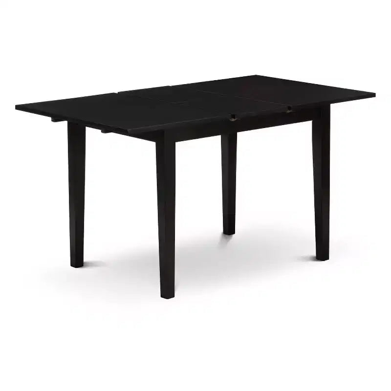 HomeStock 5-Pc Black Finish Solid Wood Top-Rectangular Upholstered Dining Room Set with Butterfly Leaf-Seats 4