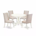 HomeStock 5-Piece Linen White Finish Solid Wood Top Dining Table with 4 Parson Chair