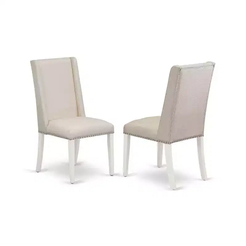 HomeStock 5-Piece Linen White Finish Solid Wood Top Dining Table with 4 Parson Chair