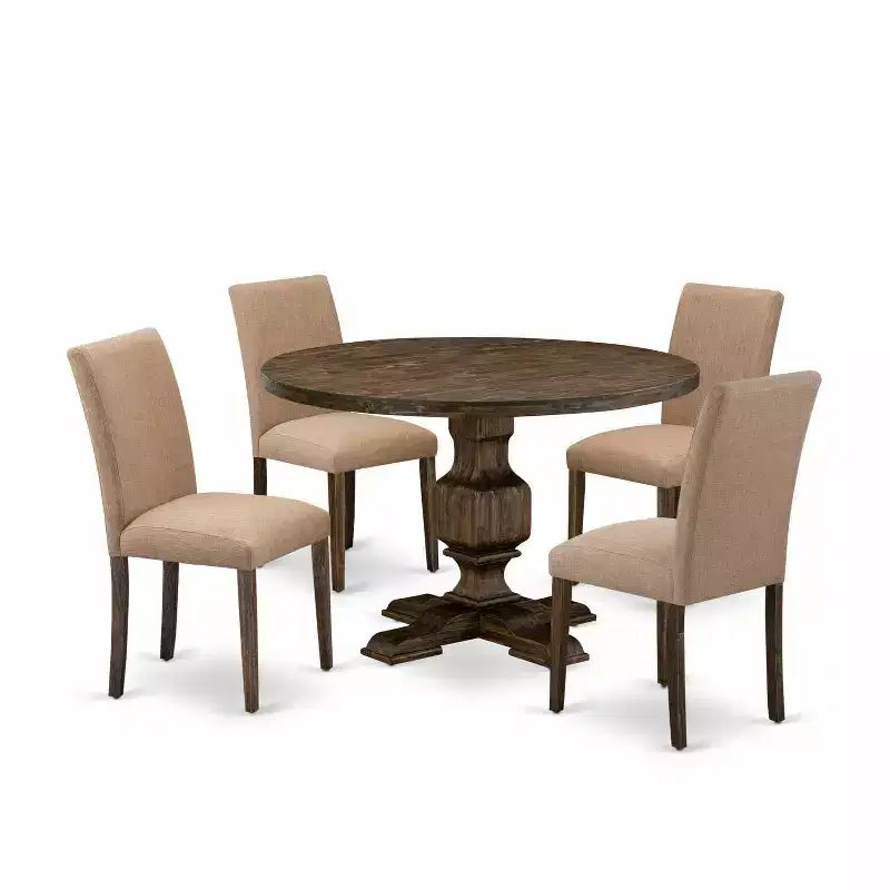 HomeStock 3-Piece Distressed Jacobean Finish Solid Wood Top Dining Table with 2 Chairs
