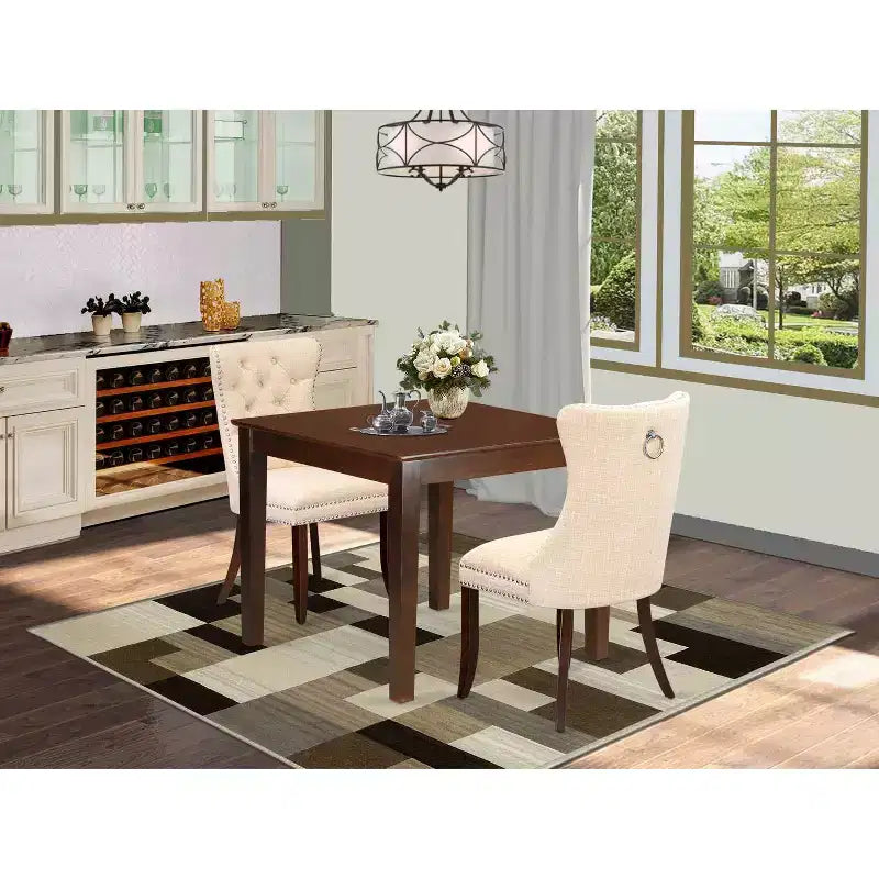 HomeStock 3-Pc Mahogany Finish Square Solid Wood Top Dining Table Set