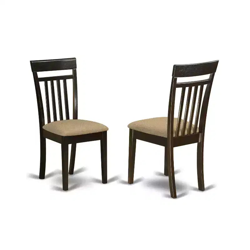 Kitchen Dining Table Set - Wooden Chairs - Cappuccino Finish Table - Linen Seat - Small Round Table