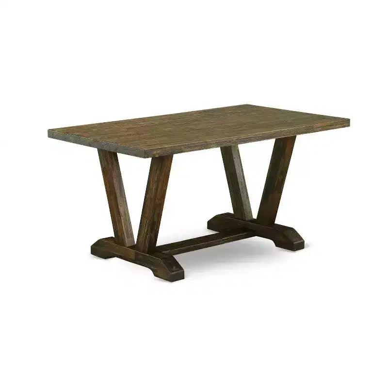 HomeStock 7-Piece Rectangle Distressed Jacobean Finish Solid Wood Top Dining Table with 6 Parson-Chairs