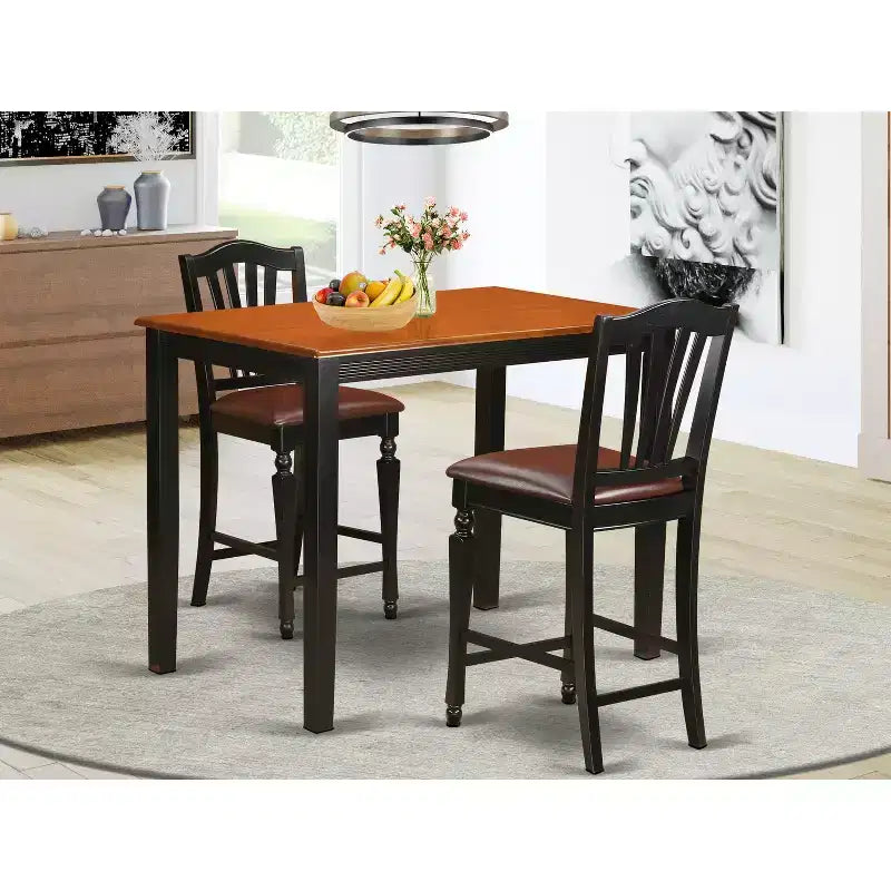 HomeStock 3-Piece Black Finish Solid Wood Top Counter Height Dining Table Set