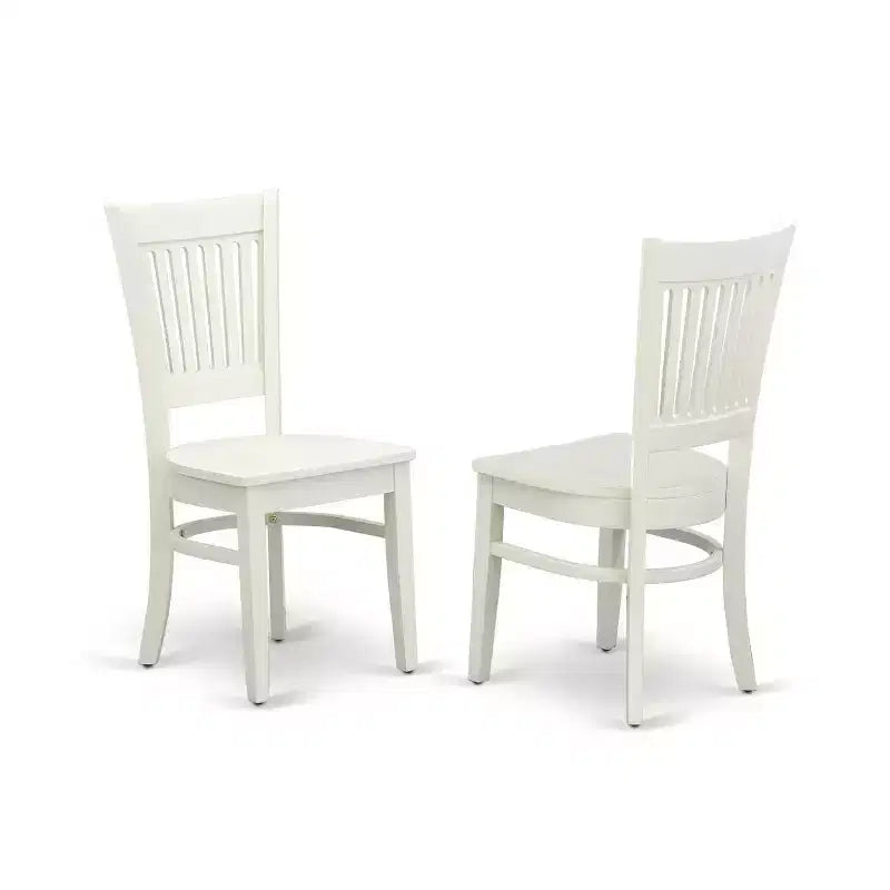 HomeStock 5-Piece Round Linen White Finish Solid Wood Top Dining table with 4 Chairs with Slat Back