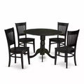 HomeStock 5-Piece Black Finish Solid Wood Top Dining table with 4 Chairs with Drop Leaf Slat Back