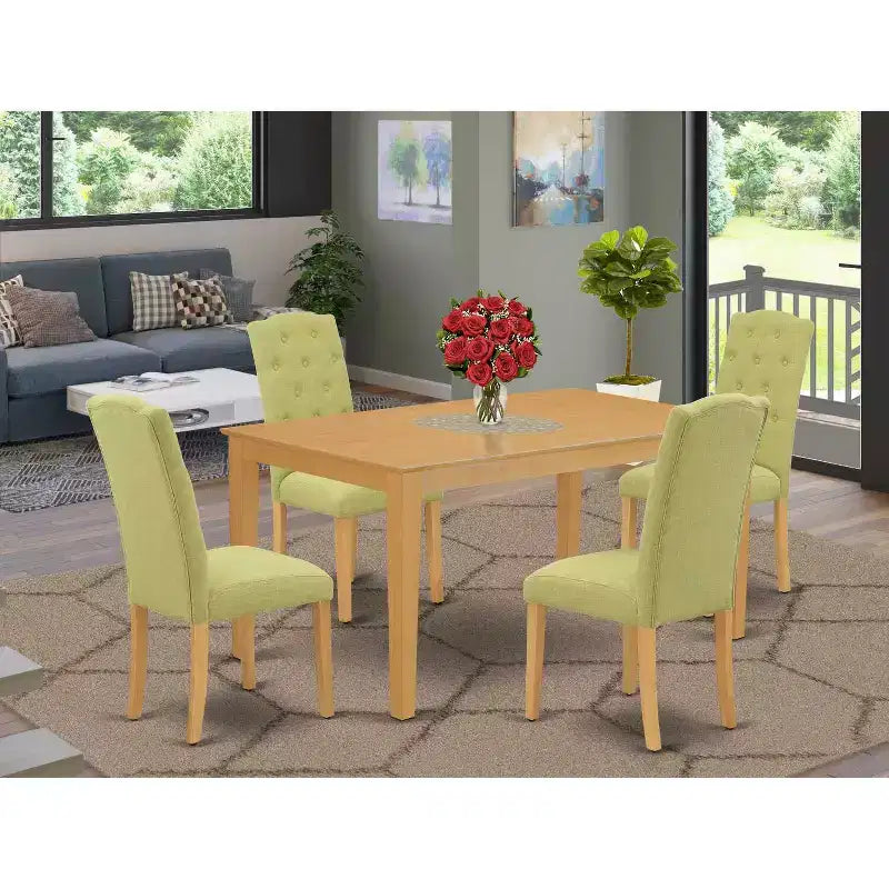 HomeStock 5-Pc Natural Oak Finish Solid Wood Top - Rectangular Dining Room Set - Seats 4