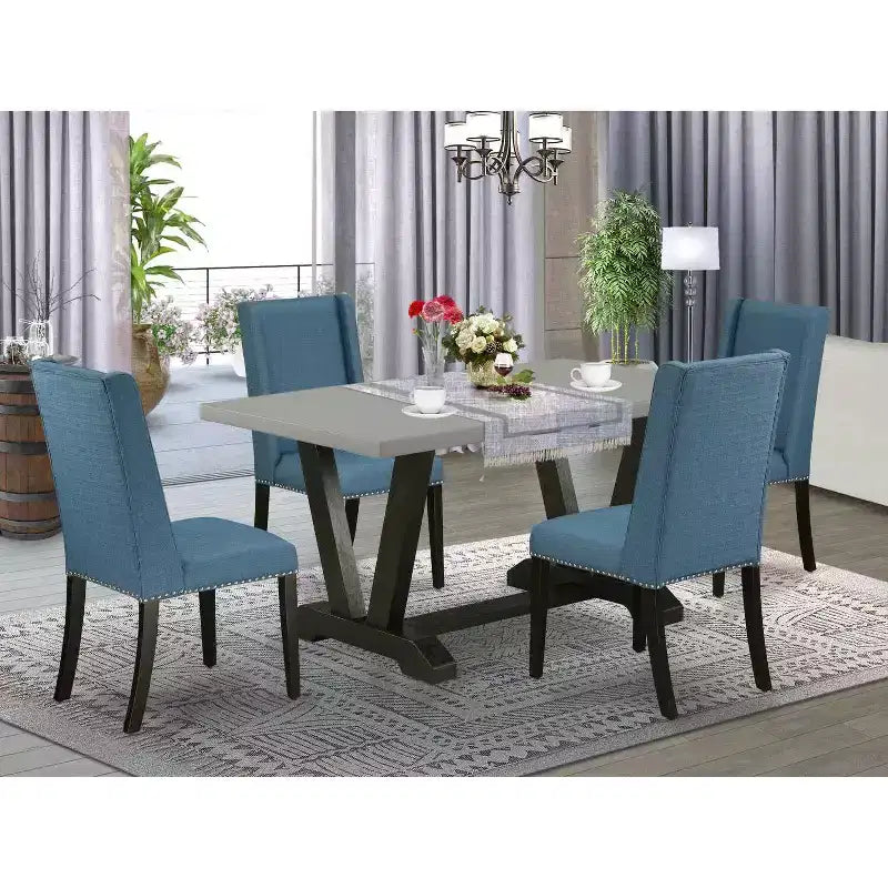 HomeStock 5-Piece Natural Oak Finish Solid Wood Top Dining table with 4 Chairs